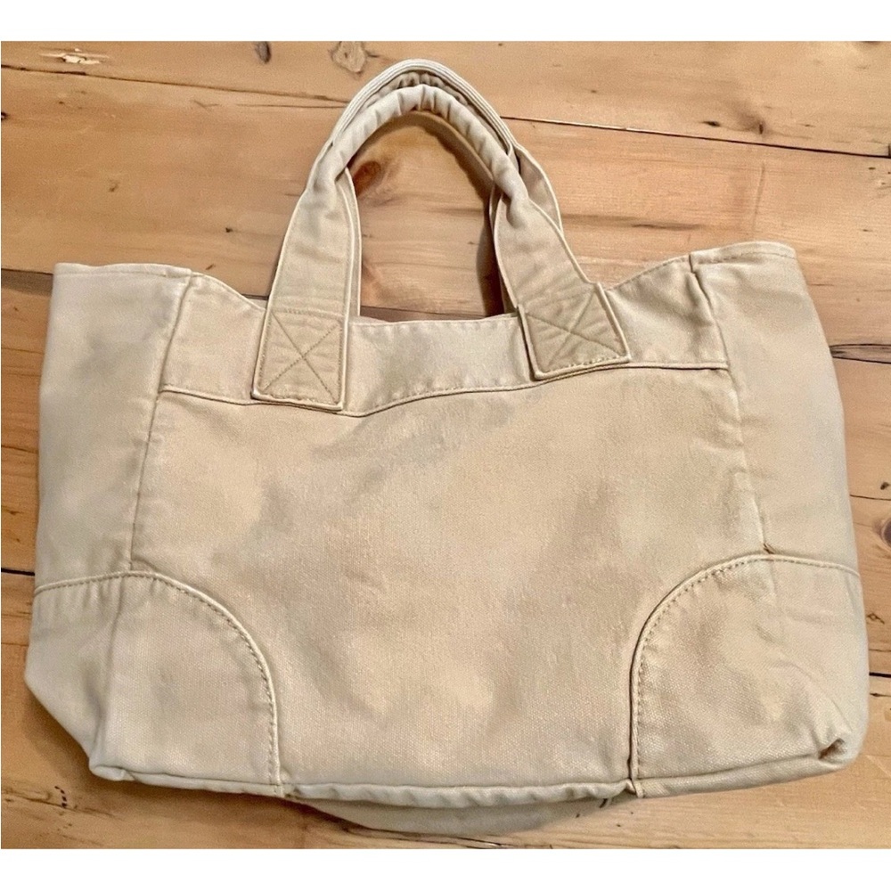 Vintage J.CREW Cotton Canvas Tote Bag - Tan Khaki Large Snap Thick - Picture 12 of 15